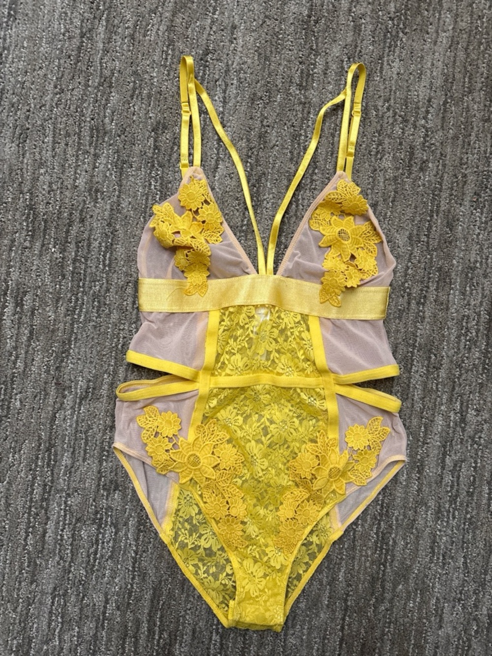 Yellow Floral Lace Sheer Teddy